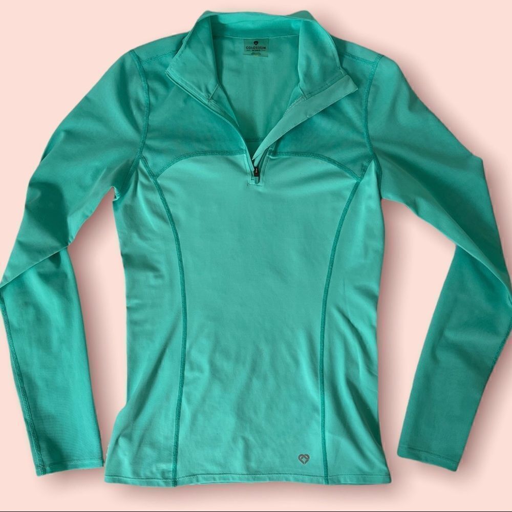 Colosseum Semi Sheer Yoga Running Quarter Zip Top Aqua